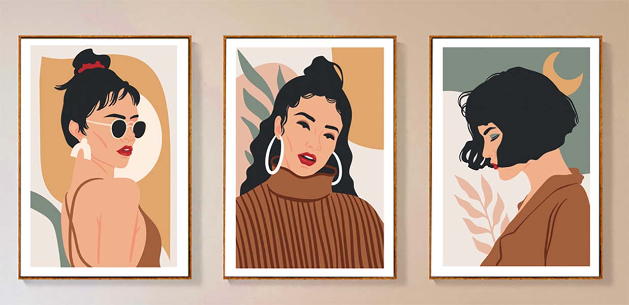 Bộ 3 tranh canvas Tối giản (Minimalism) - Cô gái cá tính - ARTN070 - Ảnh 2