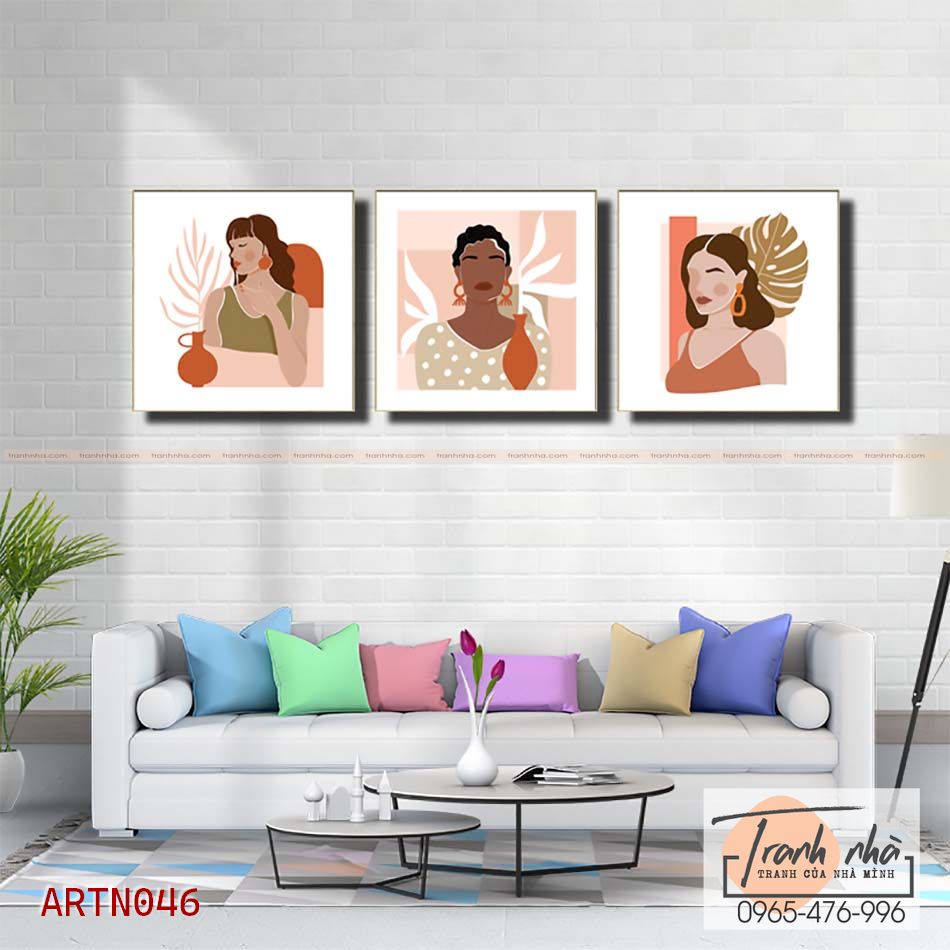 Bộ 3 tranh canvas Tối giản (Minimalism) - Cô gái - ARTN046