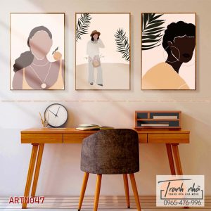 Bộ 3 tranh canvas Tối giản (Minimalism) - Cô gái - ARTN047