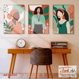 Bộ 3 tranh canvas Tối giản (Minimalism) - Cô gái - ARTN049