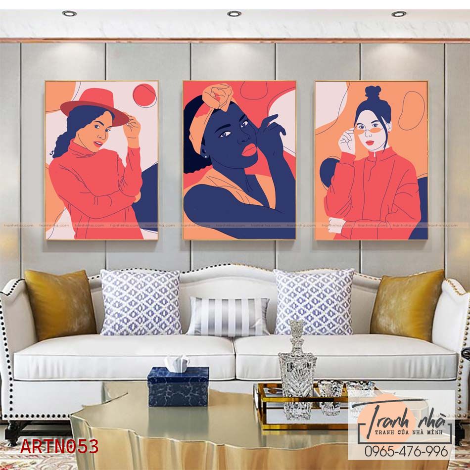 Bộ 3 tranh canvas Tối giản (Minimalism) - Cô gái cá tính - ARTN053