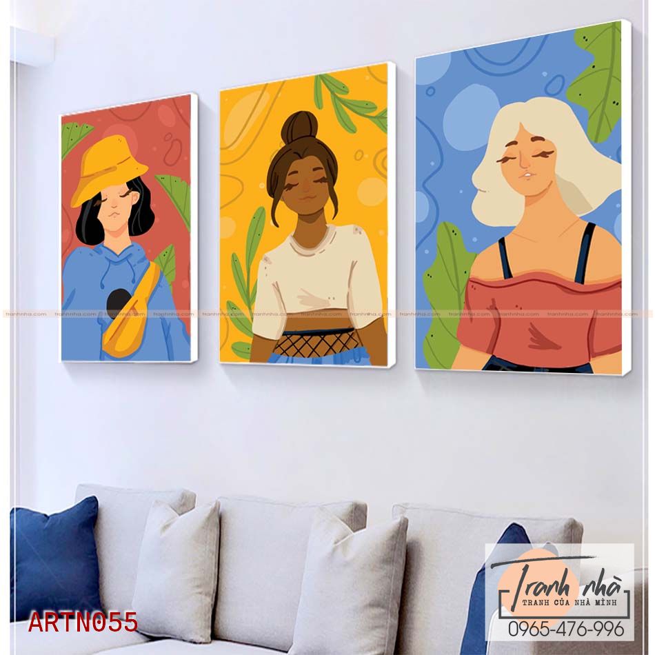 Bộ 3 tranh canvas Tối giản (Minimalism) - Cô gái - ARTN055