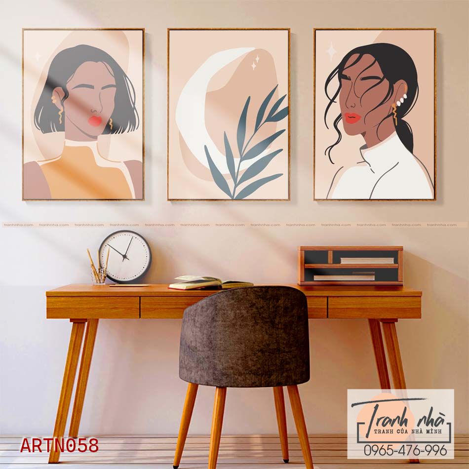 Bộ 3 tranh canvas Tối giản (Minimalism) - Cô gái - ARTN058