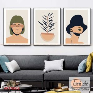 Bộ 3 tranh canvas Tối giản (Minimalism) - Cô gái hiện đại - ARTN068