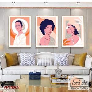 Bộ 3 tranh canvas Tối giản (Minimalism) - Cô gái cá tính - ARTN069