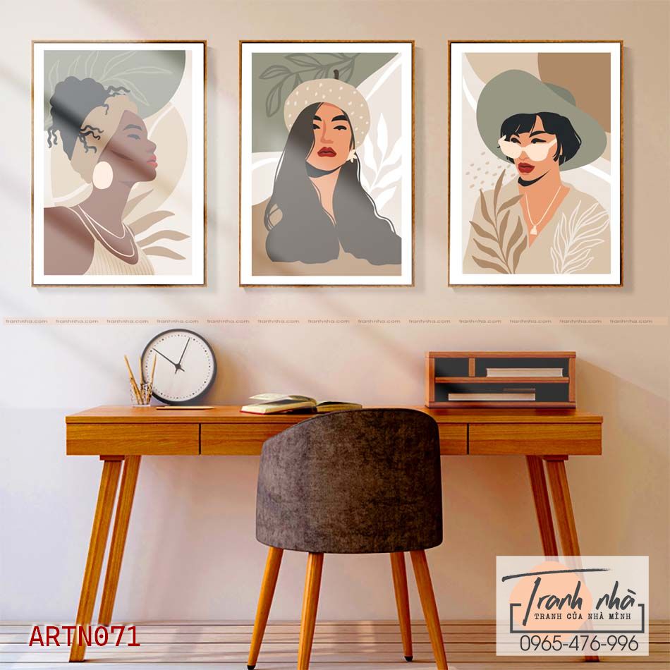 Bộ 3 tranh canvas Tối giản (Minimalism) - Cô gái cá tính - ARTN071