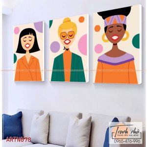 Bộ 3 tranh canvas Tối giản (Minimalism) - Cô gái - ARTN078