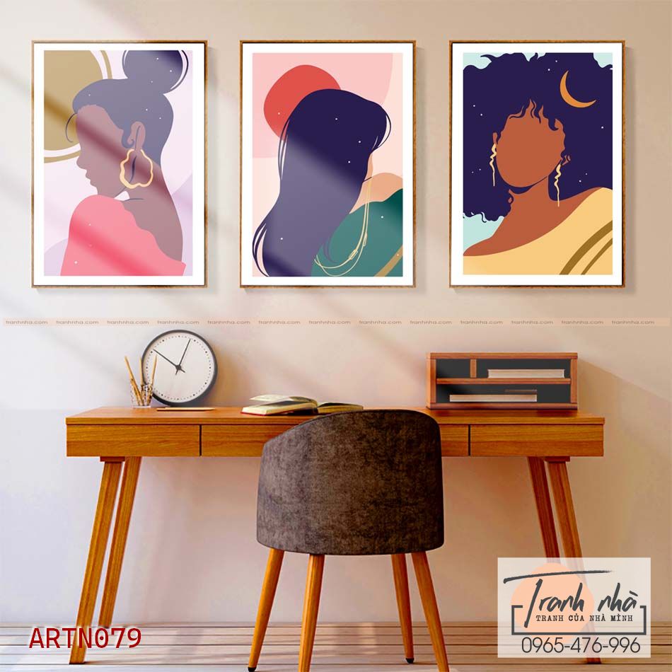 Bộ 3 tranh canvas Tối giản (Minimalism) - Cô gái - ARTN079