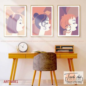 Bộ 3 tranh canvas Tối giản (Minimalism) - Cô gái - ARTN081