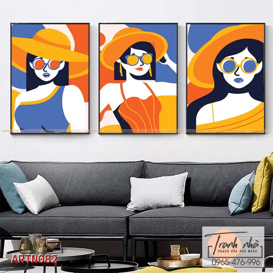 Bộ 3 tranh canvas Tối giản (Minimalism) - Cô gái cá tính - ARTN082