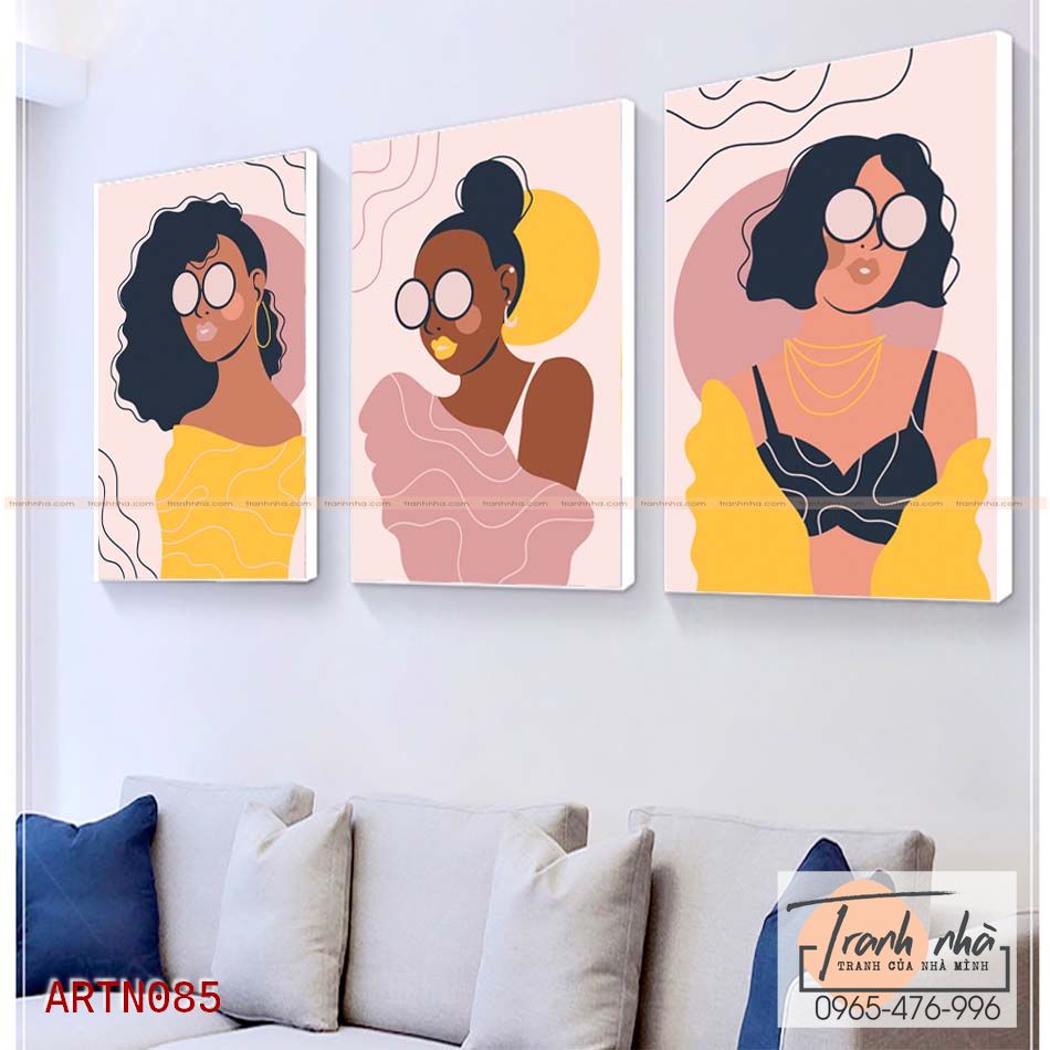 Bộ 3 tranh canvas Tối giản (Minimalism) - Cô gái cá tính - ARTN085