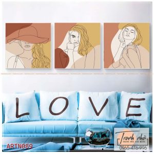 Bộ 3 tranh canvas Tối giản (Minimalism) - Cô gái - ARTN089