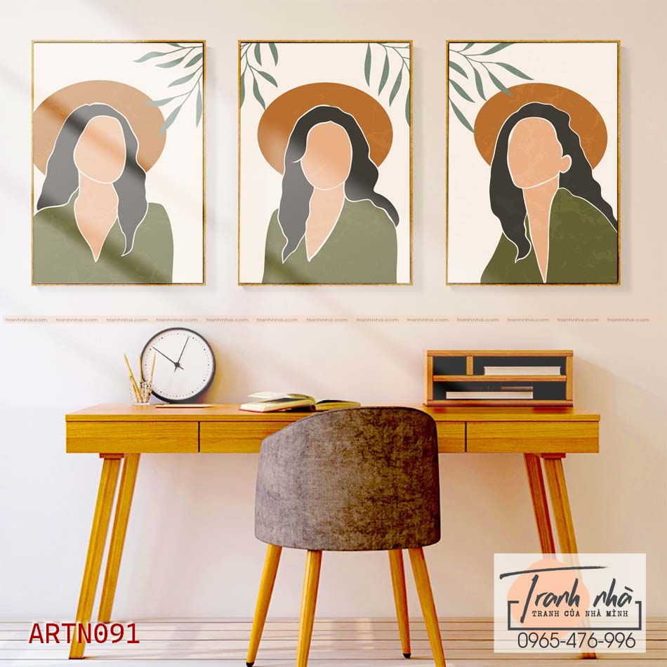 Bộ 3 tranh canvas Tối giản (Minimalism) - Cô gái - ARTN091