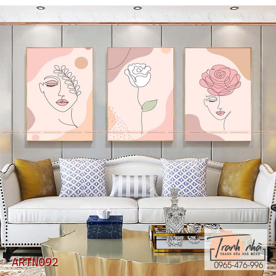 Bộ 3 tranh canvas Tối giản (Minimalism) - Đường nét chân dung - ARTN092