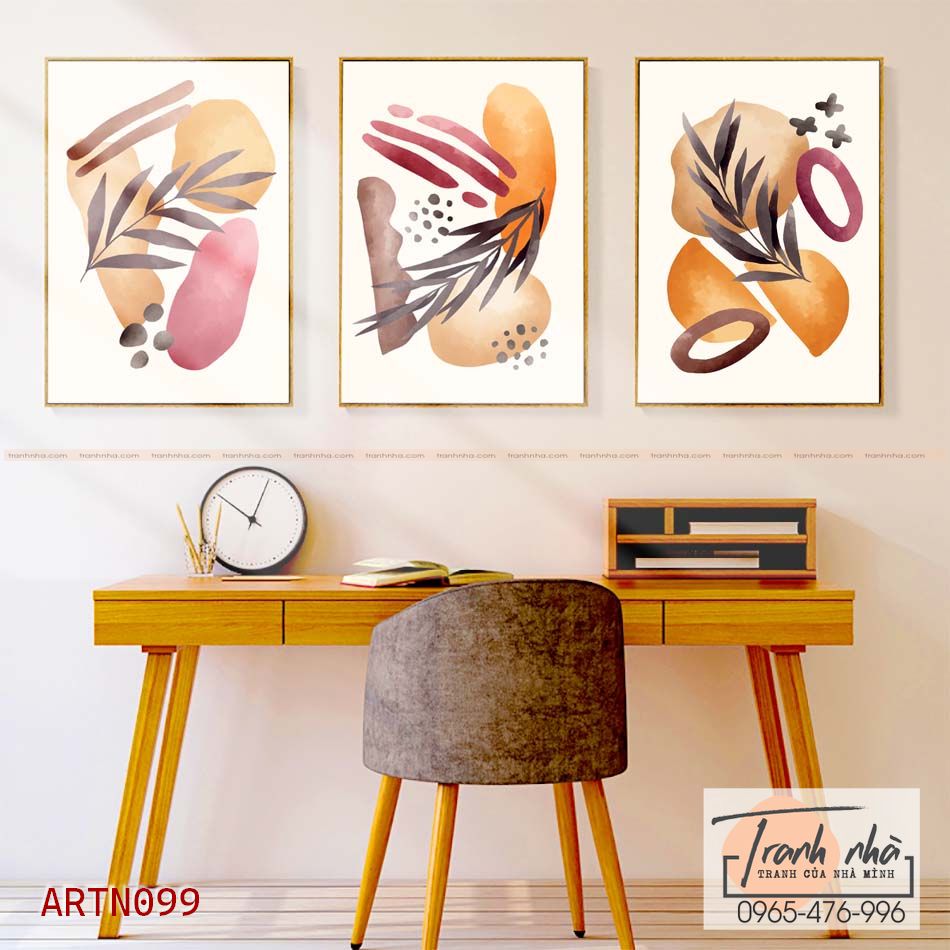 Bộ 3 tranh canvas Trừu tượng (Abstract) - Nhánh lá - ARTN099
