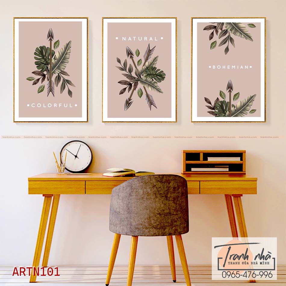 Bộ 3 tranh canvas Tối giản (Minimalism) - Lá cây - ARTN101