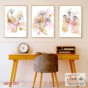 Bộ 3 tranh canvas Tối giản (Minimalism) - Nhánh hoa - ARTN103