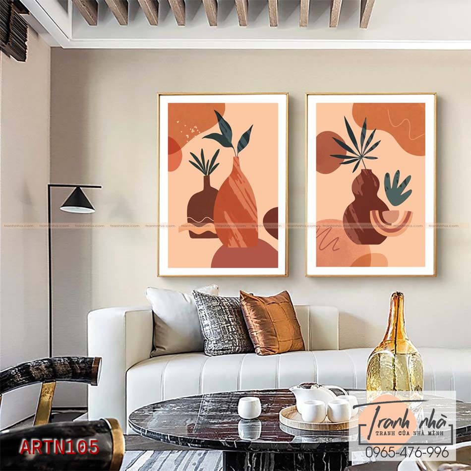 Bộ 2 tranh canvas Tối giản (Minimalism) - Bình gốm - ARTN105