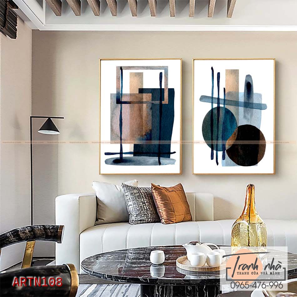 Bộ 2 tranh canvas Trừu tượng (Abstract) - Hình khối - ARTN108