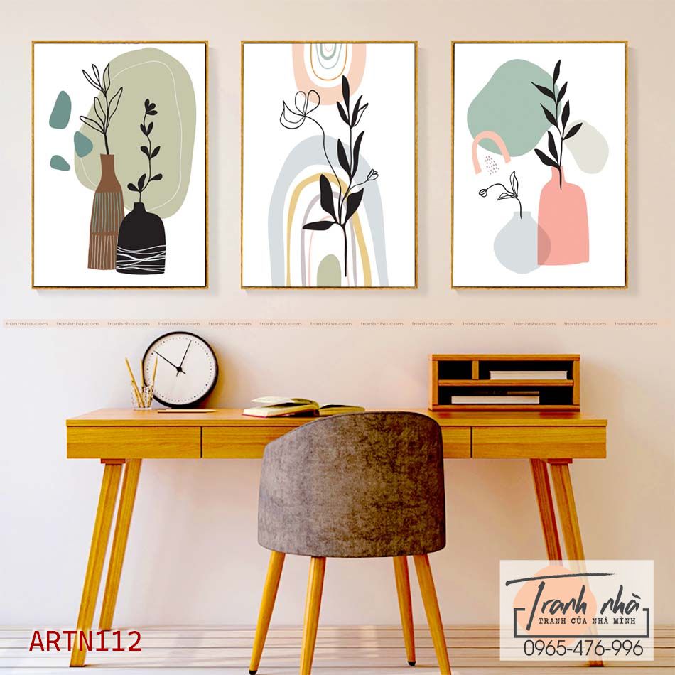 Bộ 3 tranh canvas Tối giản (Minimalism) - Bình hoa - ARTN112