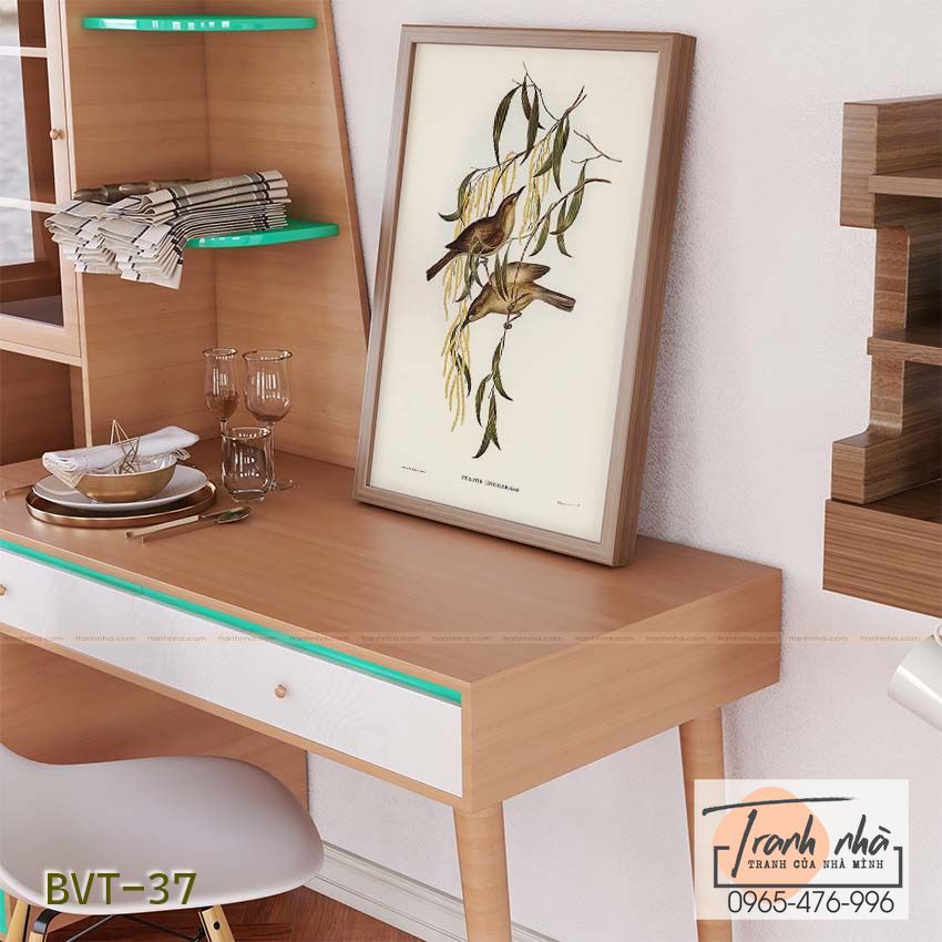Tranh canvas vintage - Chim ăn mật (Ptilotis unicolor) - BVT-37 - Ảnh 2