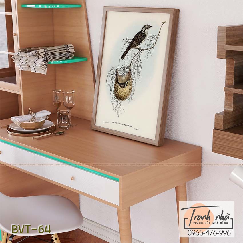 Tranh canvas vintage - Chim ăn mật (Plectorhyncha lanceolata) - BVT-64 - Ảnh 2