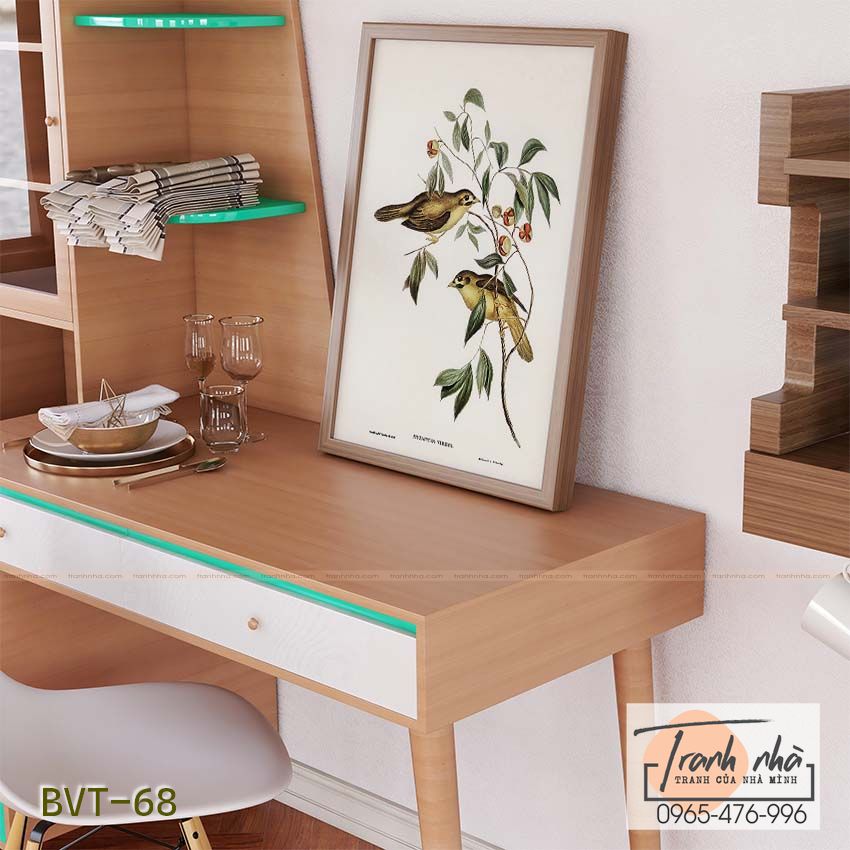 Tranh canvas vintage - Chim ăn mật (Myzantha melanophrys) - BVT-68 - Ảnh 2