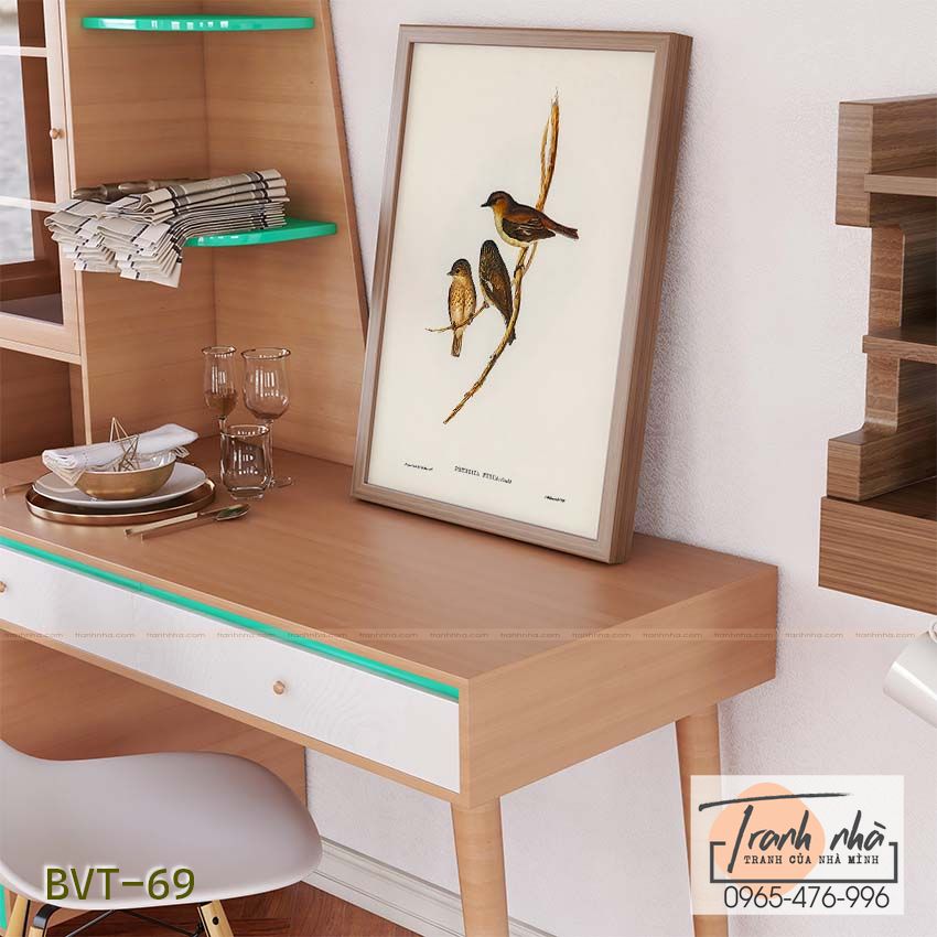 Tranh canvas vintage - Chim sẻ (Petroica fusca) - BVT-69 - Ảnh 2